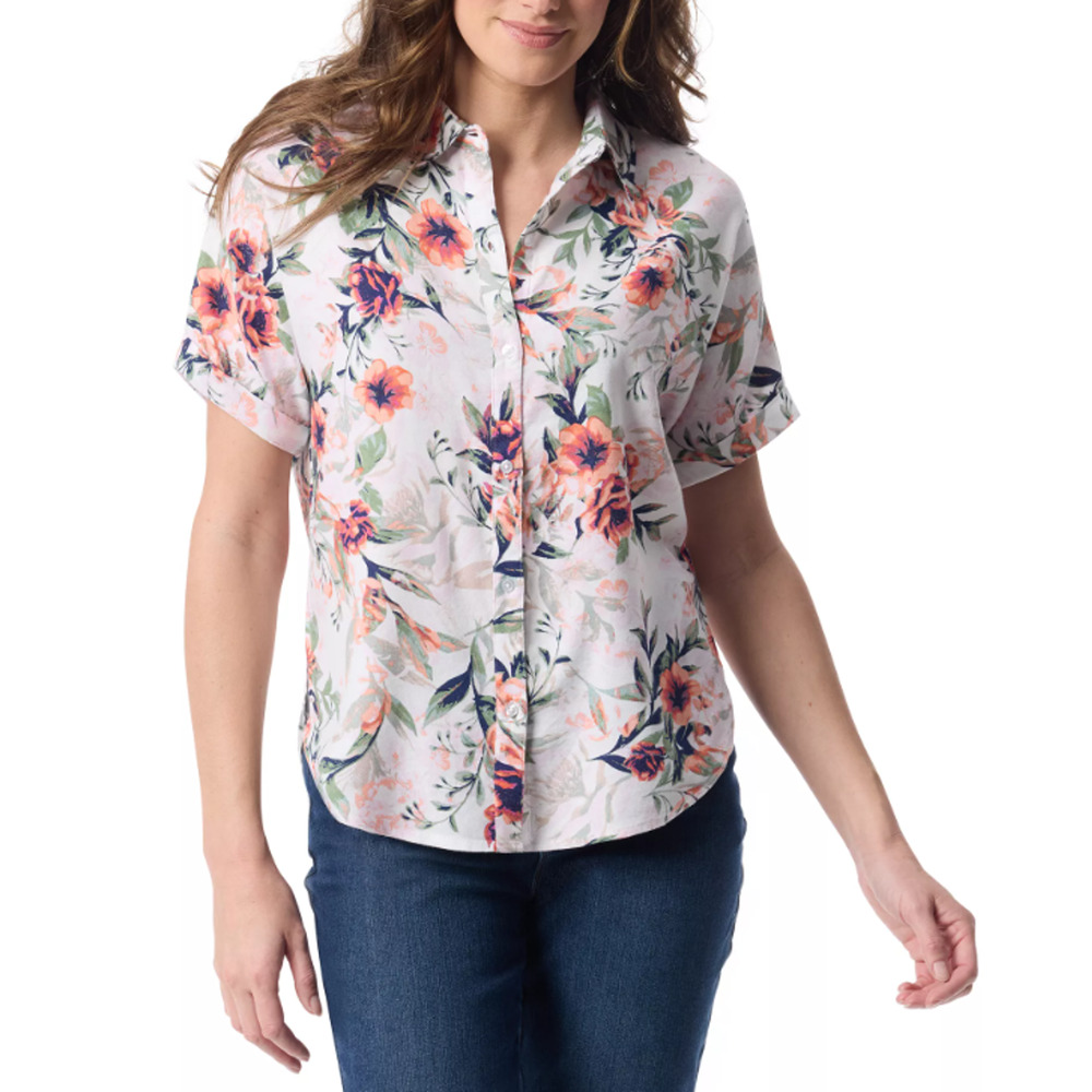 Gloria Vanderbilt Women's Daisy Short-Sleeve Shirt-Toscana Floral Sz S 17229
